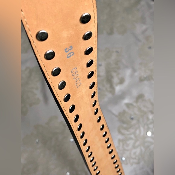 Tony Lama Black Blingy Leather Western Belt with Silver Chrome Ornate Buckle - Picture 7 of 9